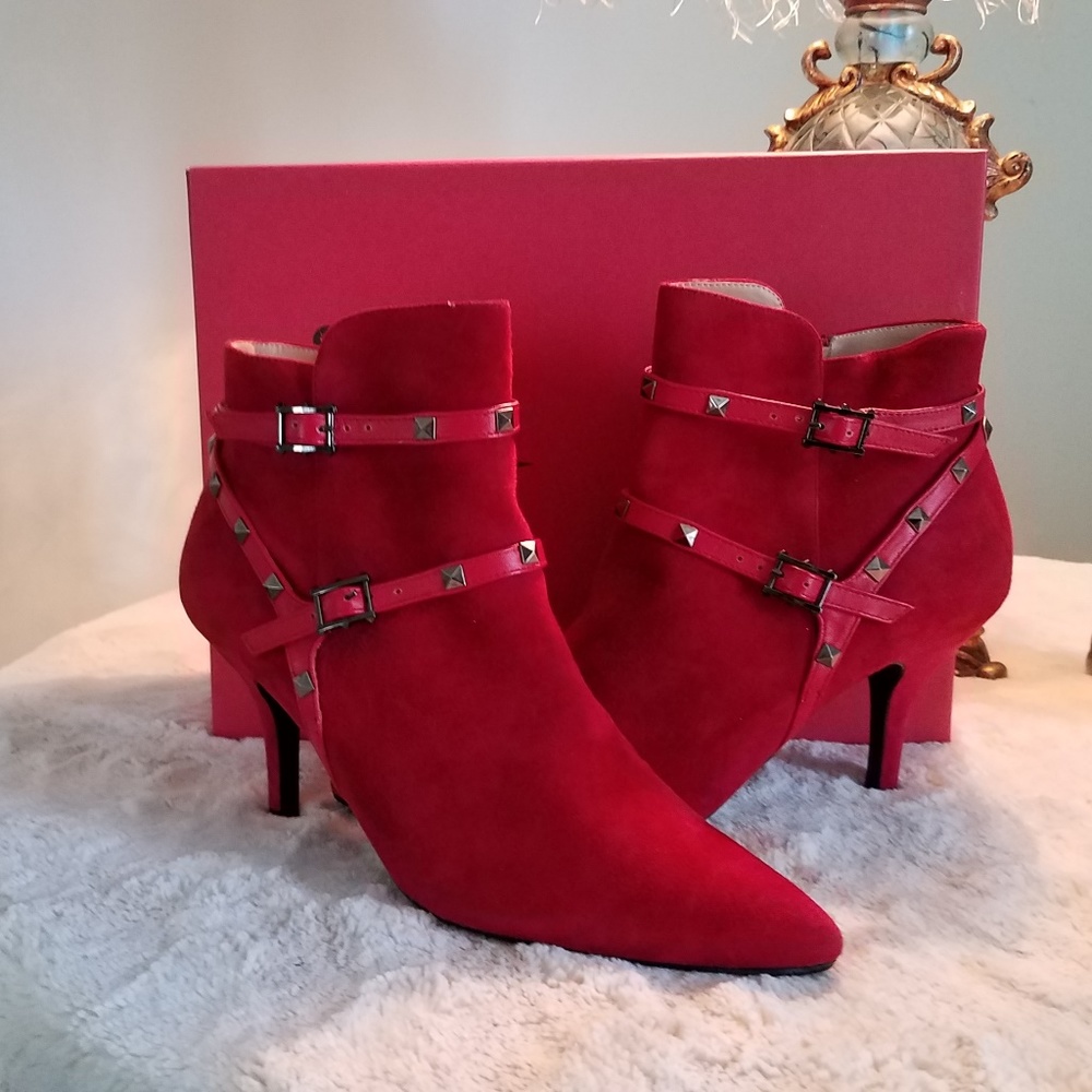 Dark Red Suede/Calf Ankle Boots